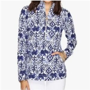 Lilly Pulitzer Women's Elephant Print Skipper Popover Top, Blue/White, Size M
